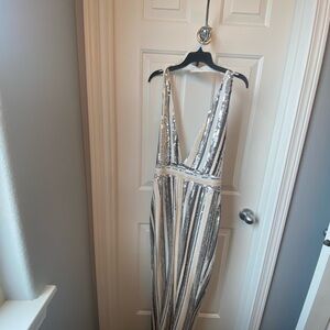 NWT BooHoo Brand Silver, White, Pink, and Grey Sequin jumper size 10